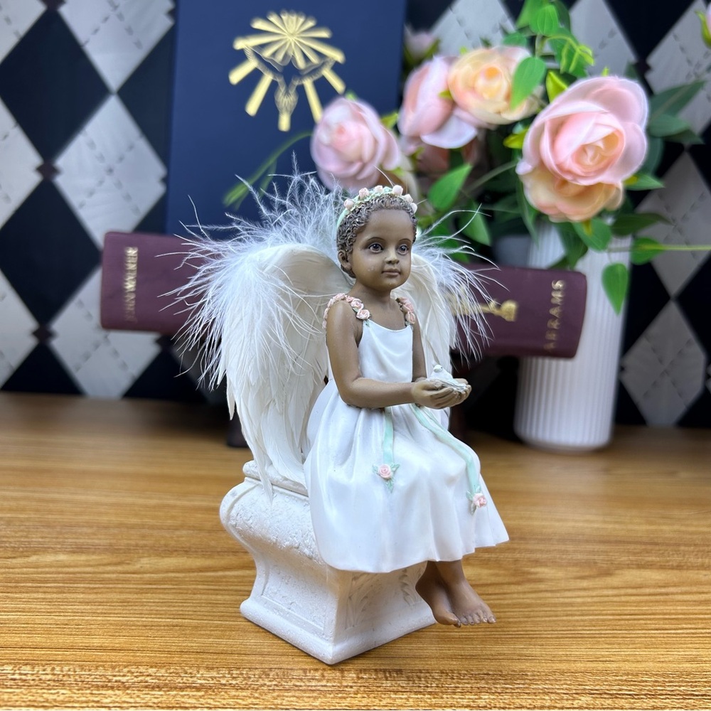 Sweet Child Angel Figurine Sculpture Nurturing Birds Home Décor Collectible Rare - Picture 5 of 12